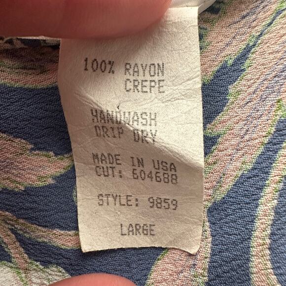 Zoe California VTG Pull On Rayon Crepe Floral Print Blue Pink Midi Skirt Large - Picture 7 of 7